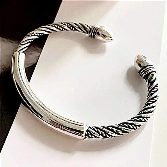 Sterling Silver Twisted Bangle Bracelet Cuff Unisex Mens Women’s Trendy - Picture 5 of 14